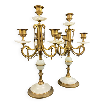 Pair of alabaster and gilded bronze candelabras, 19th century, Napoleon III