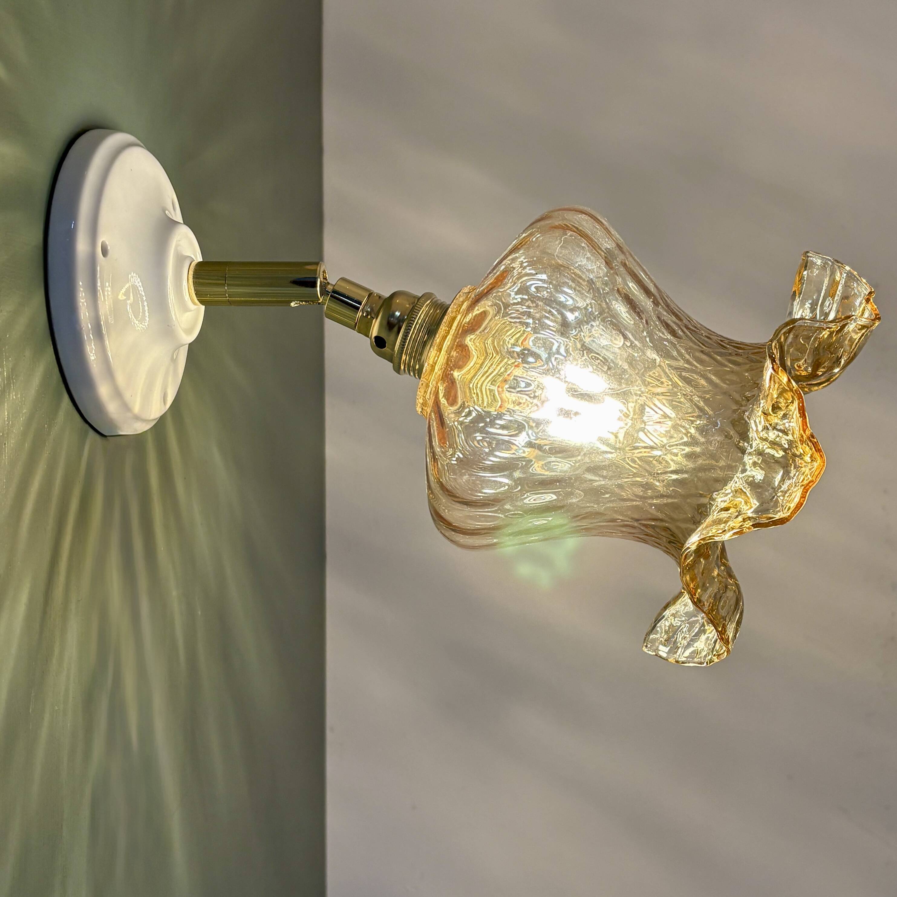 Vintage amber glass tulip wall light