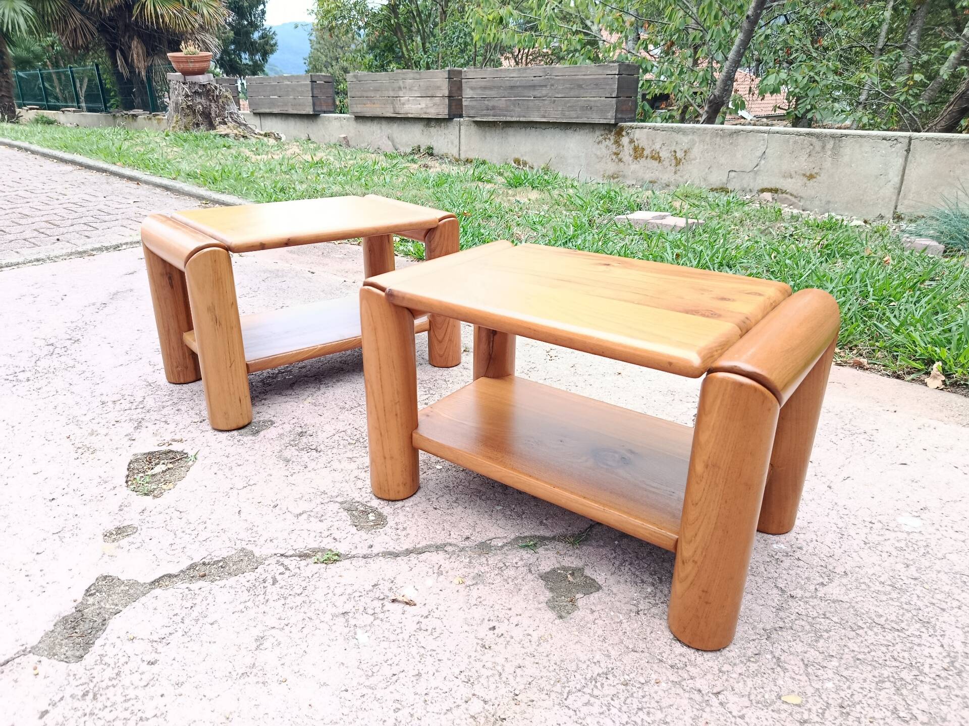 Brutalist bedside tables in elm