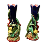 Pairs of vases decorated with majolica sarguemine flowers