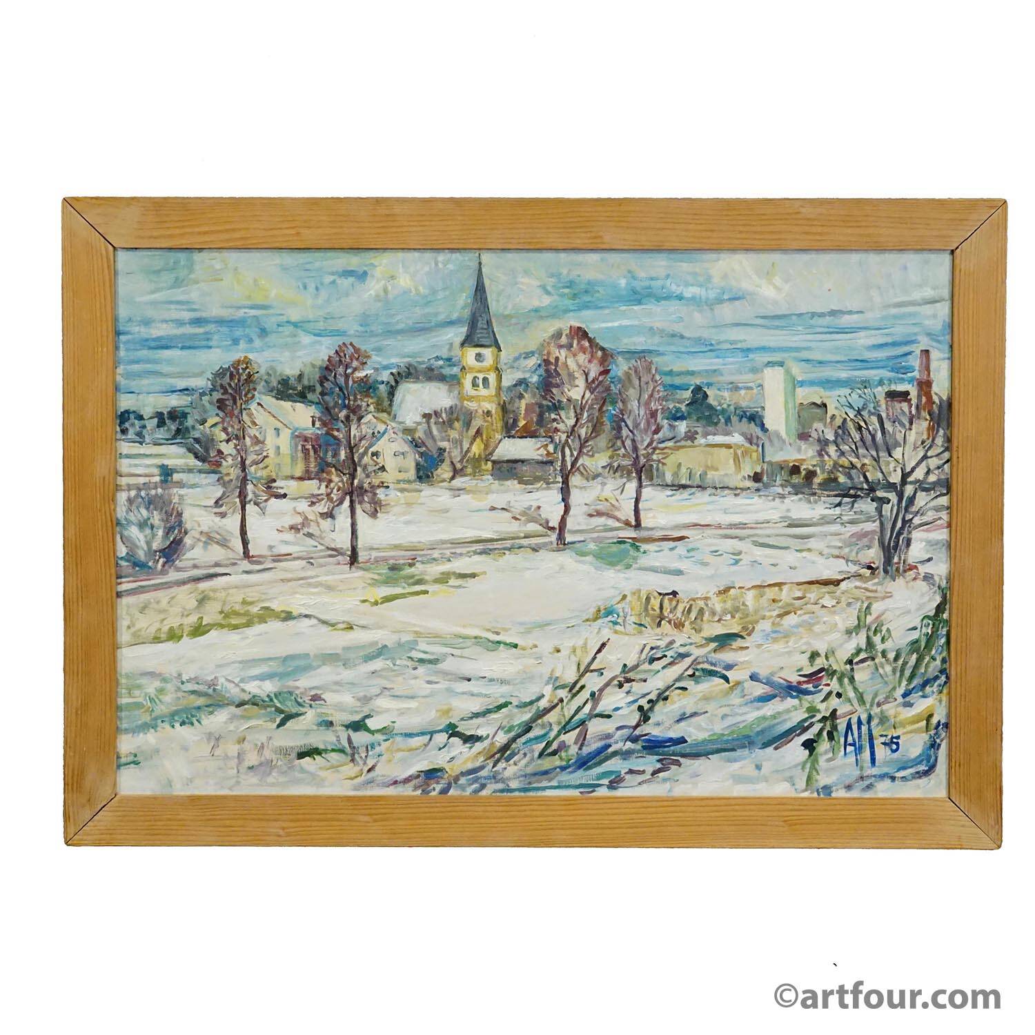 Vintage oil painting from Taufkirchen, Bavaria, Alexander Michael 1975