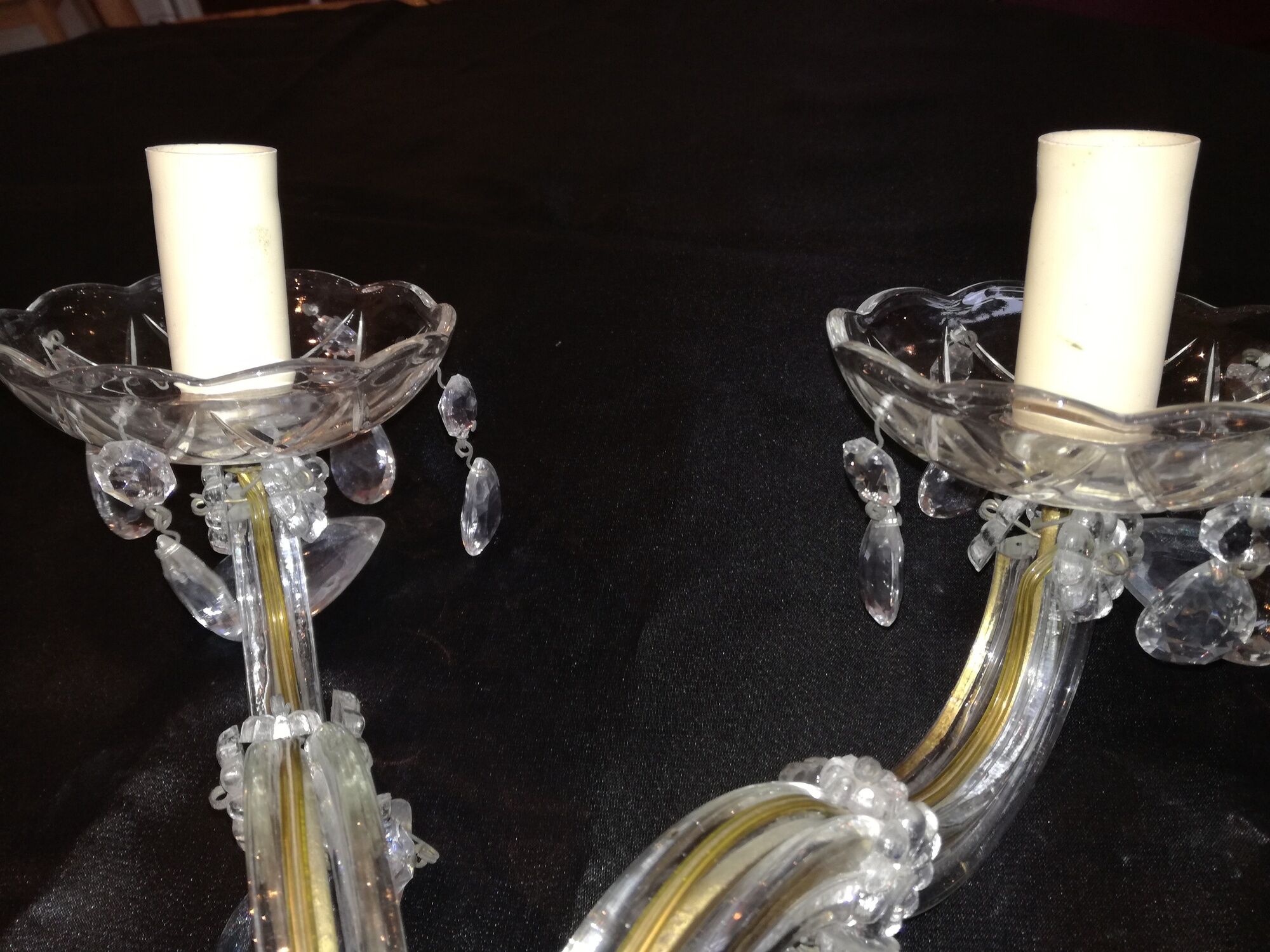Two sconces 2 glass lights and crystal stamps