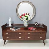 High-Quality Walnut Chest of Drawers with a Thick Glass Top, Italy