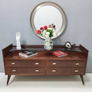High-Quality Walnut Chest of Drawers with a Thick Glass Top, Italy