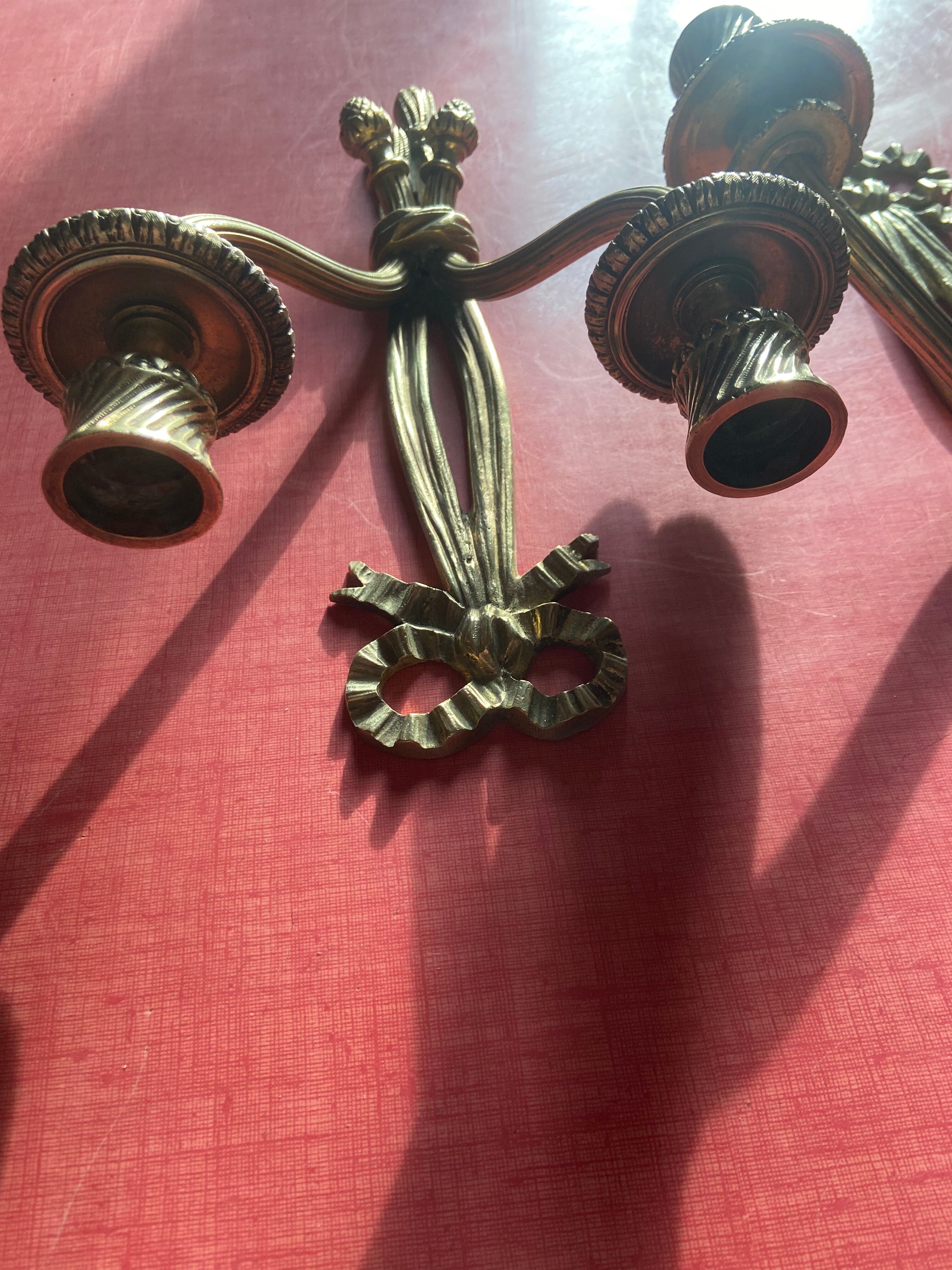 Superb Pair of Louis XVI Style Gilded Bronze Wall Lights – Signed A