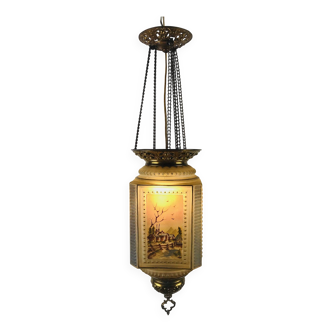 Antique polychrone painted ceiling lamp.