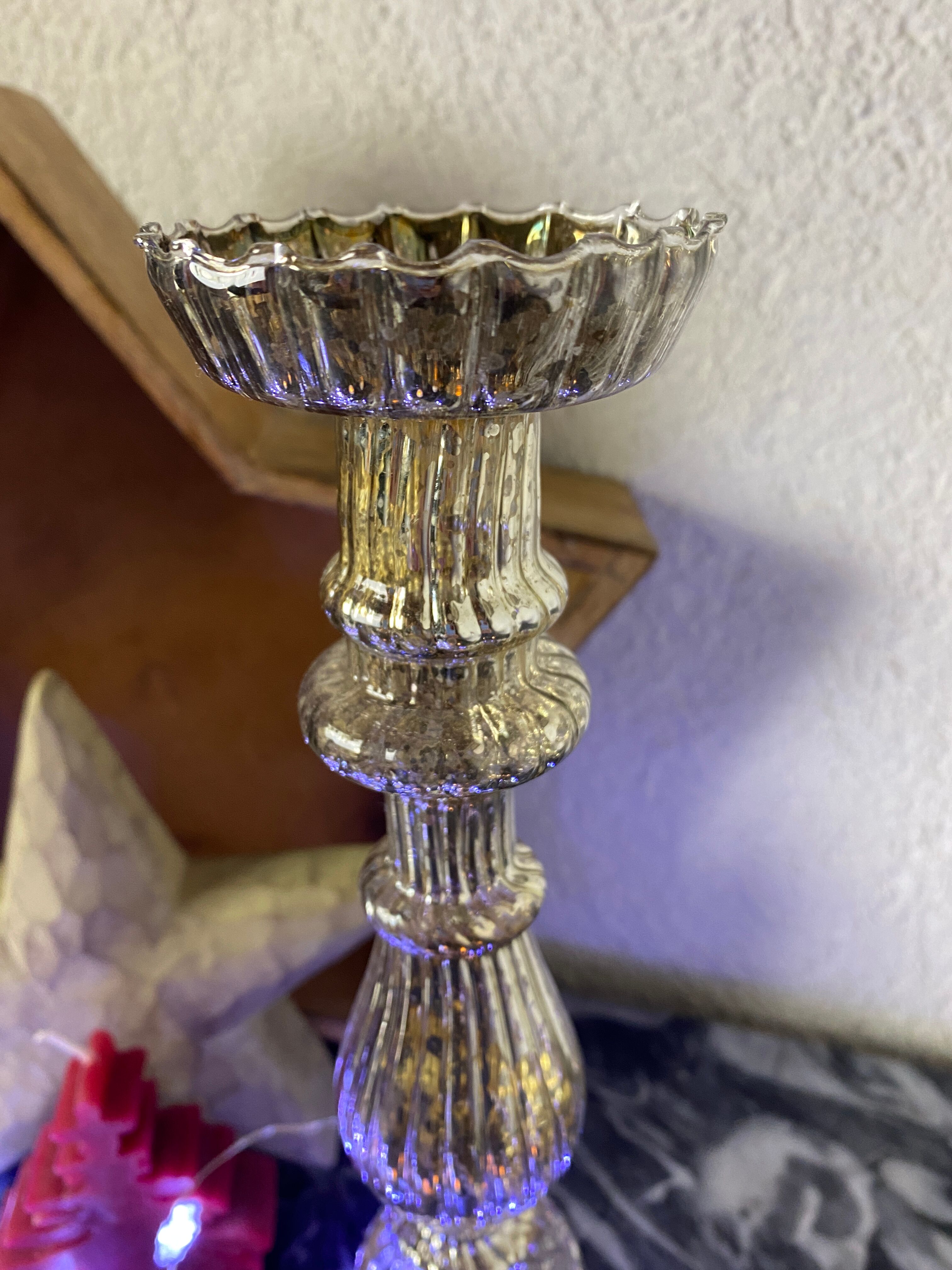 Set of 2 mercurized glass candle holders