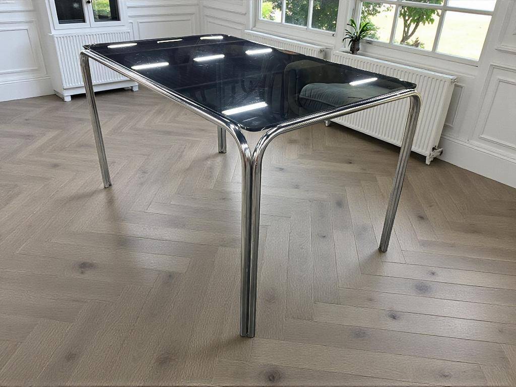 vintage chrome table with smoked glass