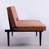 Restored midcentury sofa Miroslav Navratil lacquered wood Czechia 1960s