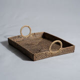 Rectangular Asian handmade basket with circular handle L:45 l:35
