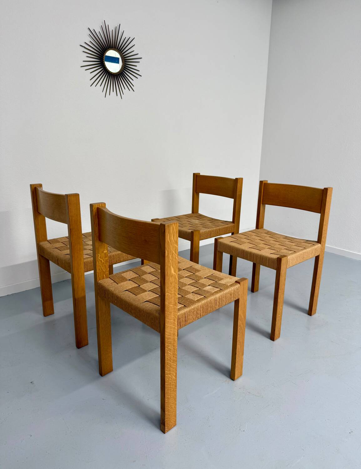 4 chaises bois et corde design Robert et Trix Haussmann  Dietiker vintage