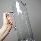 Old crystal/pulled glass pitcher engraved with floral decoration, Europe 1920-1930