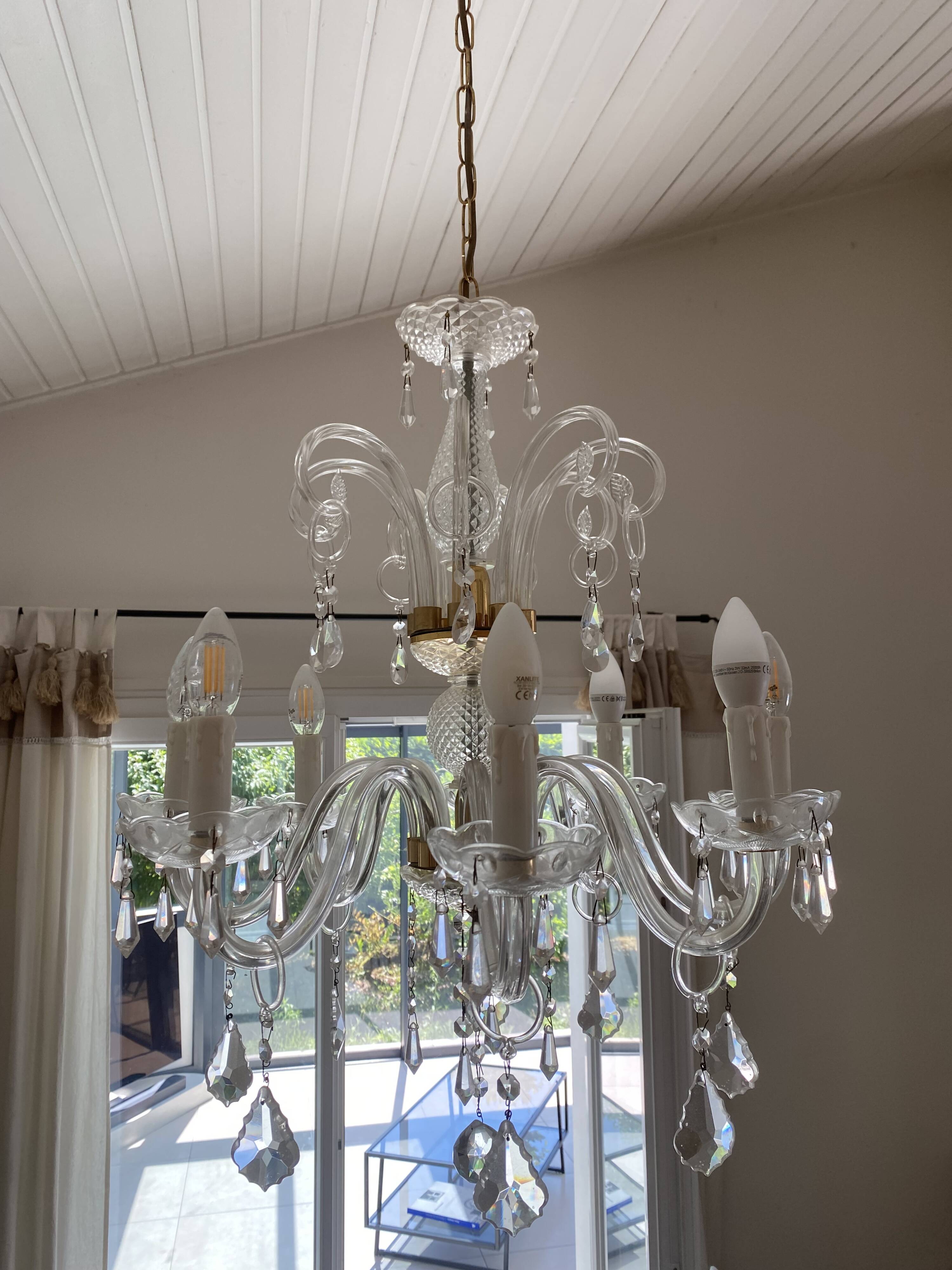 Lustre Murano verre soufflé 8 bras pendeloques cristal
