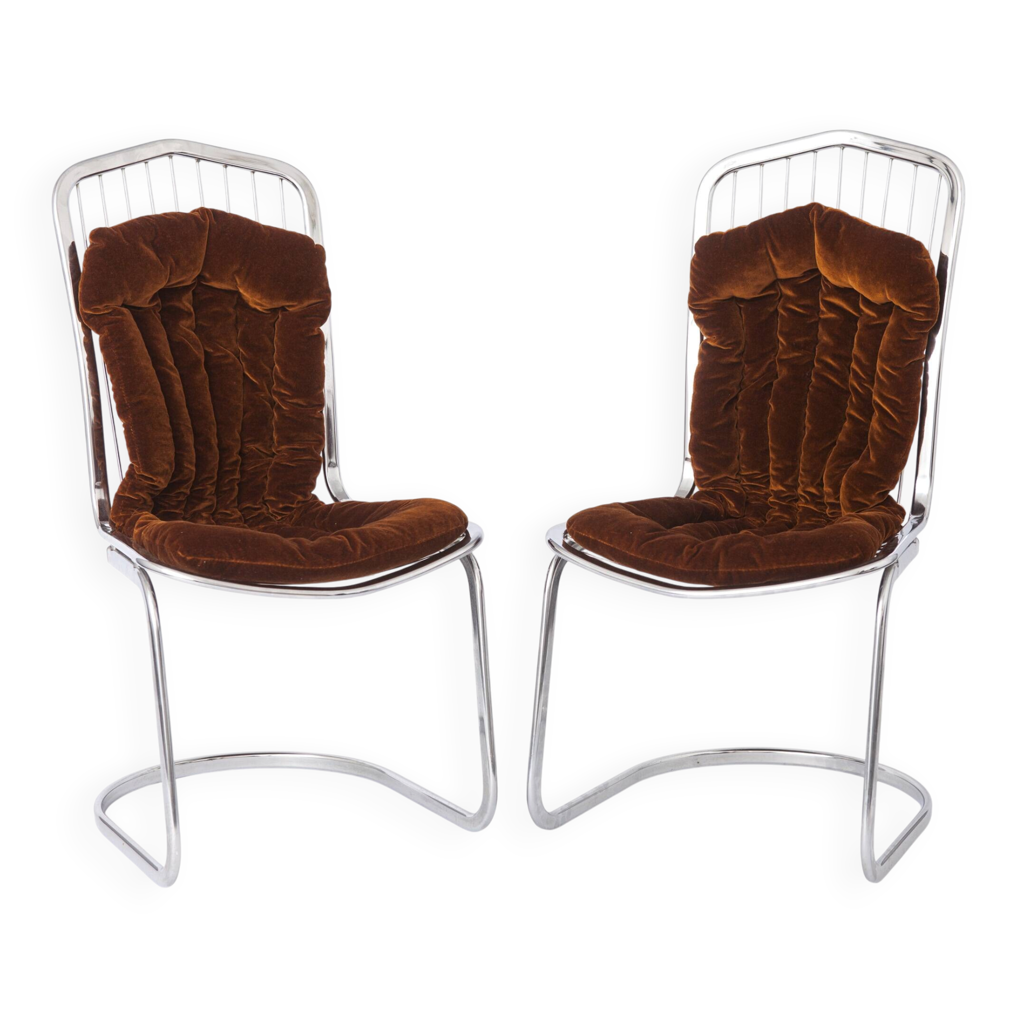 Set of 6 Italian Chrome Cantilever Dining Chairs, Gastone Rinaldi, 1970s