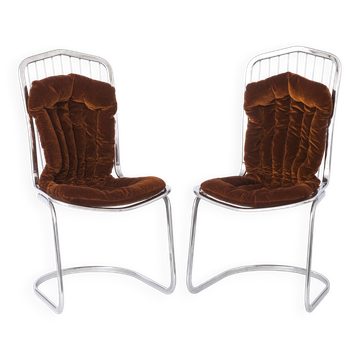 Ensemble de 6 chaises de salle à manger cantilever en chrome italien, Gastone Rinaldi, années 1970.