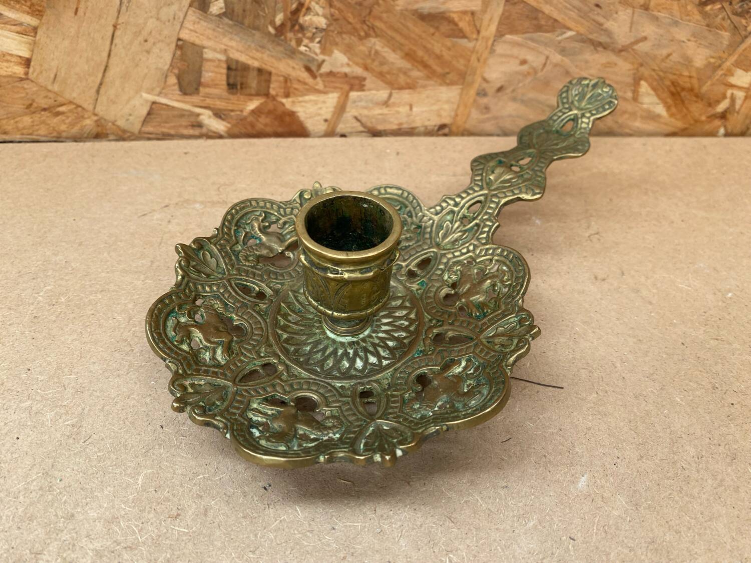 Antique Vintage Gilt Bronze Cellar Raz Hand Candle Holder