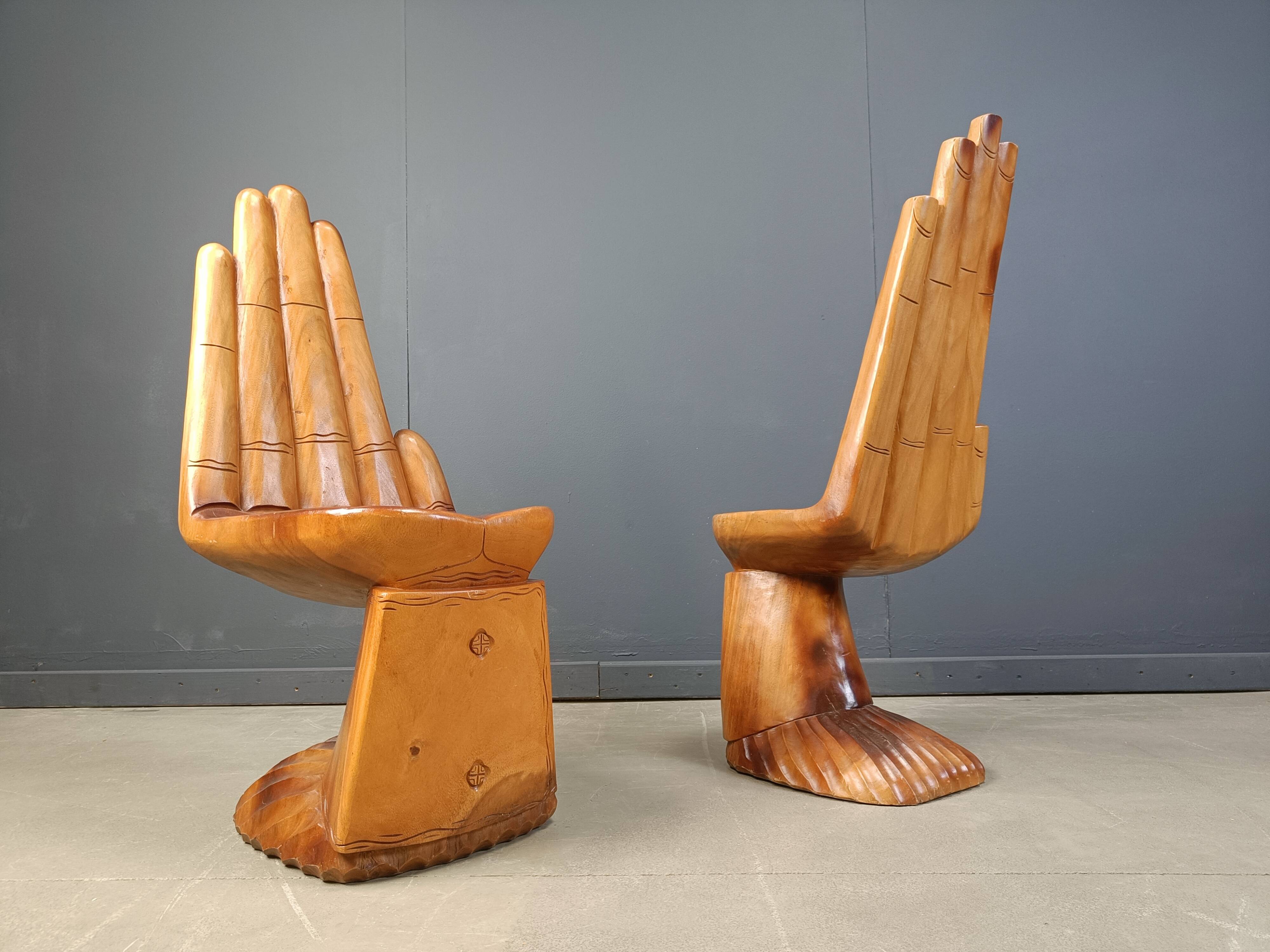 Pair of hand shaped teak chairs, 1970s