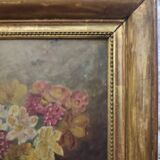 Oil on cardboard signed "Still life with bouquet of flowers" gilded wooden frame