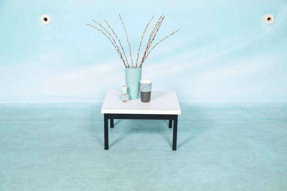 80s Memphis style coffee table, black and white side table.