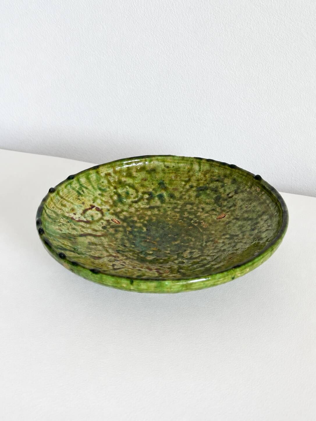 Old Tamegroute bowl, green glazed ceramics, pottery, catch-all.