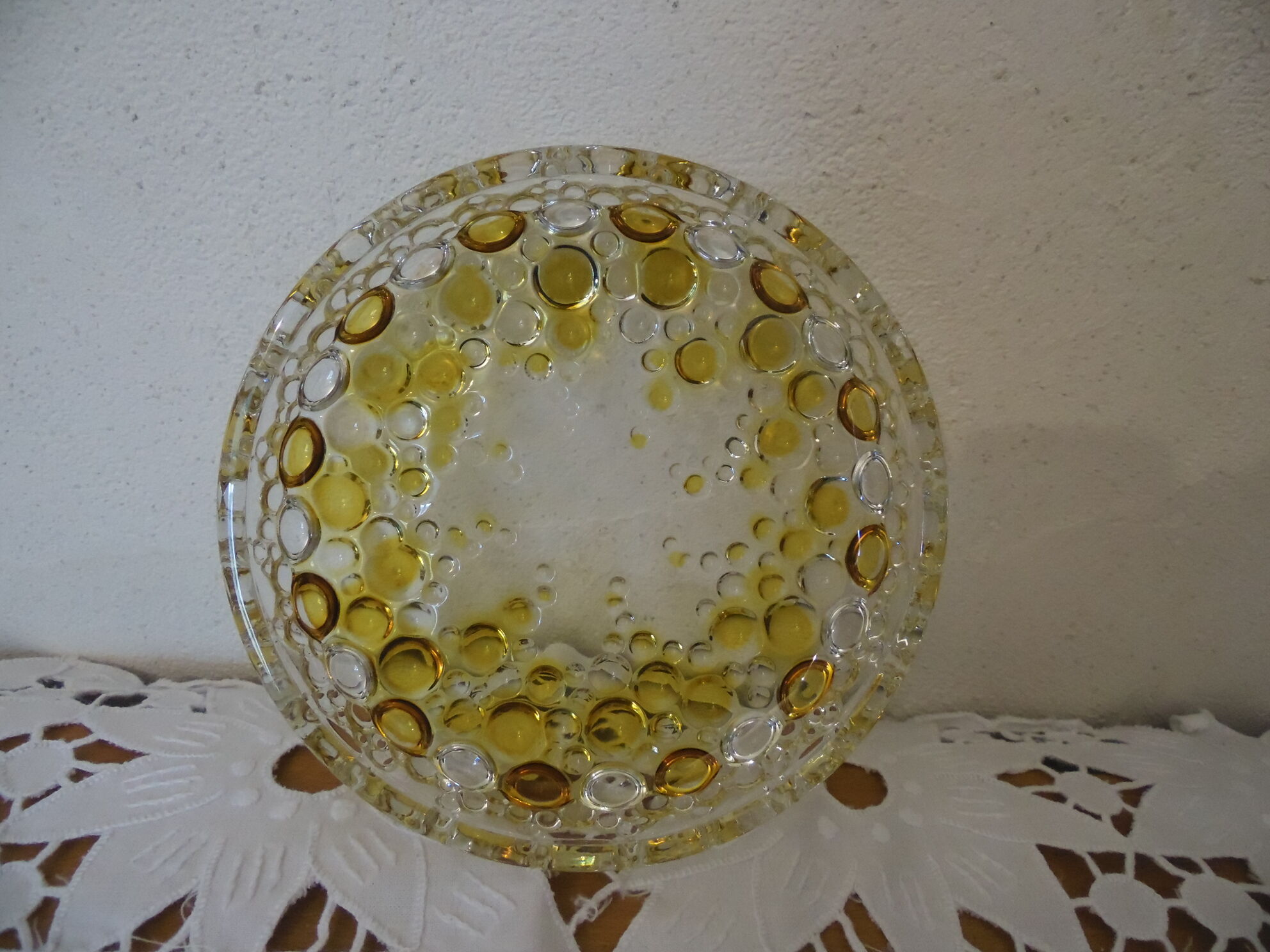 Glass pocket yellow trinket bowl