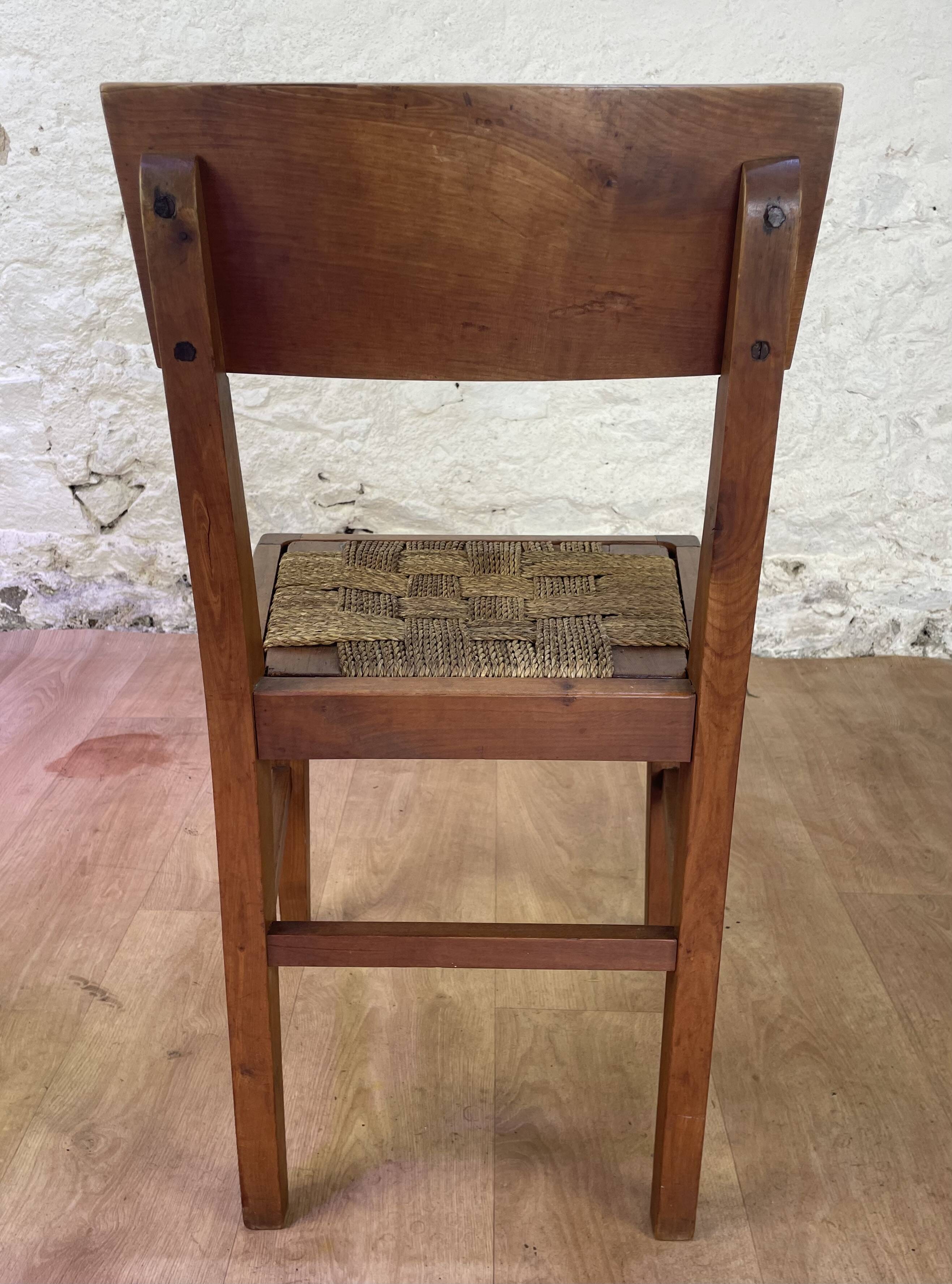 Set of 6 wooden and braided rope chairs