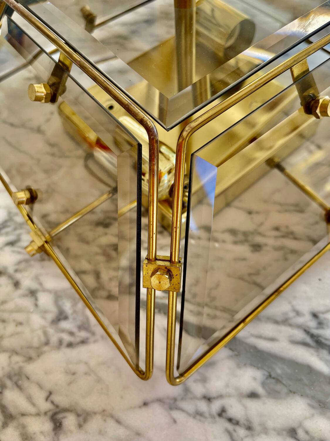 Veca ceiling light in glass and brass, Italy 1970