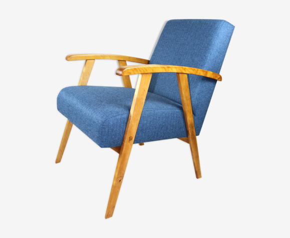 Fauteuil vintage en tweed bleu des années 1970