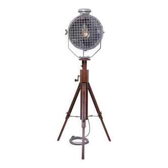 Industrial Floor Lamp from Tilley, Wooden Tripod Base