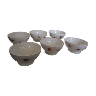 Set of 6 ribbed bowls and floral motifs
