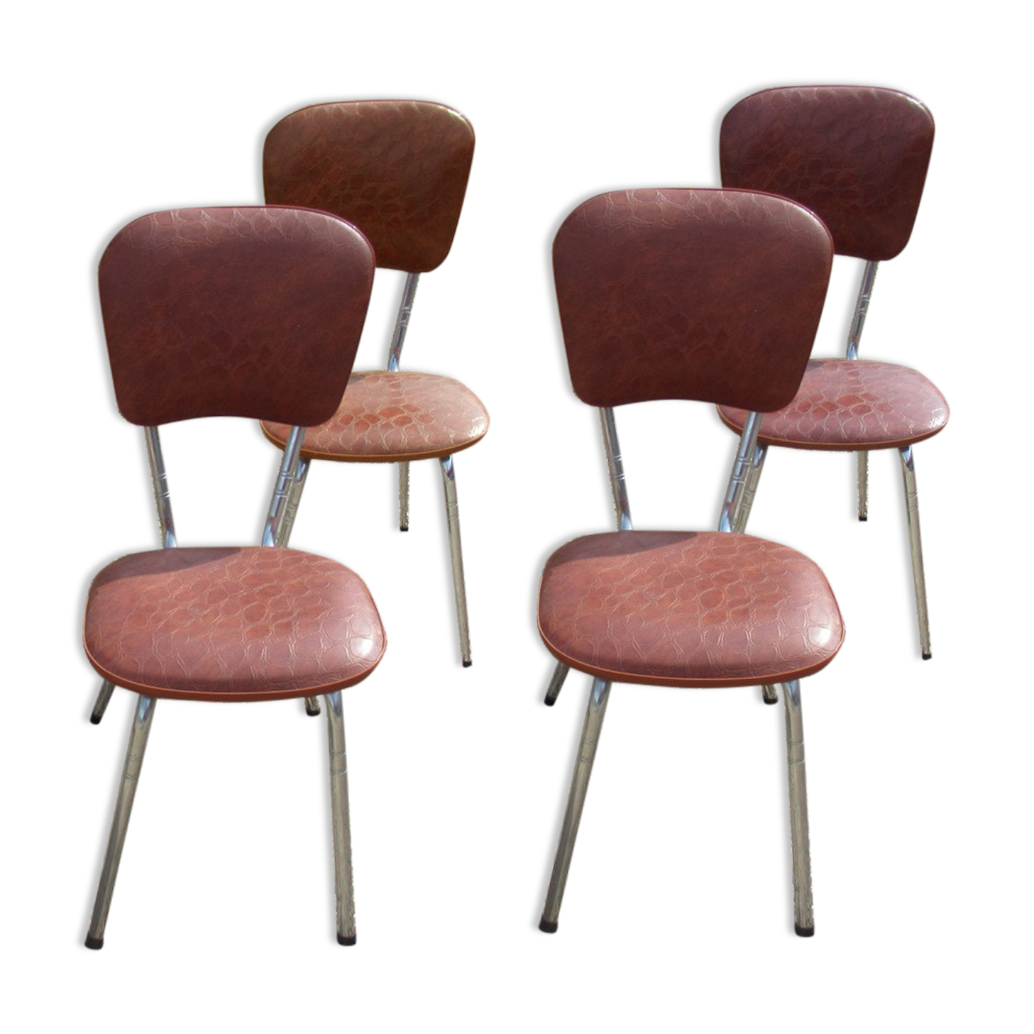 Suite of 4 skai and chrome chairs (total 5 chairs)