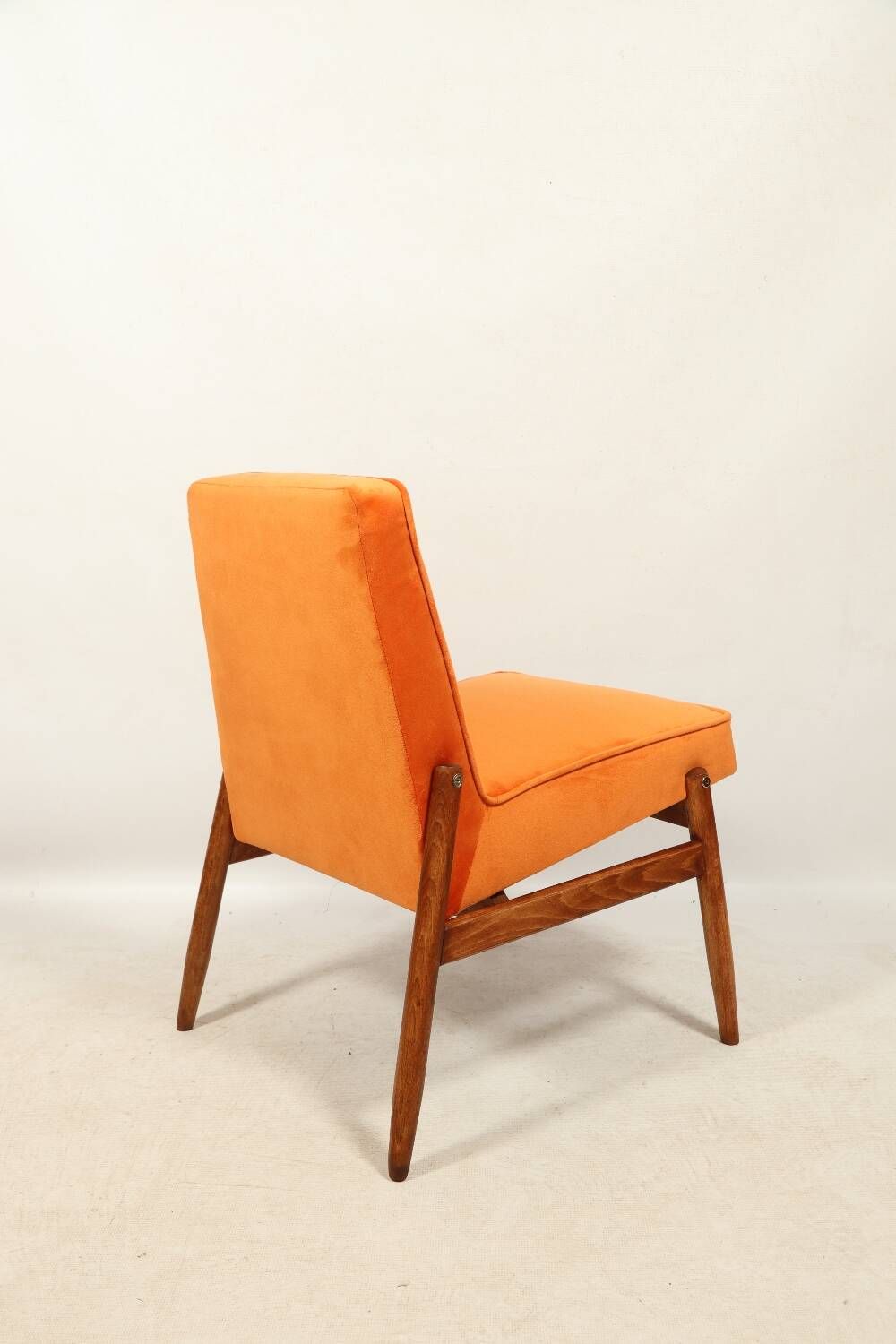 Papaya orange velvet mid century modern 1970s renovated armchair