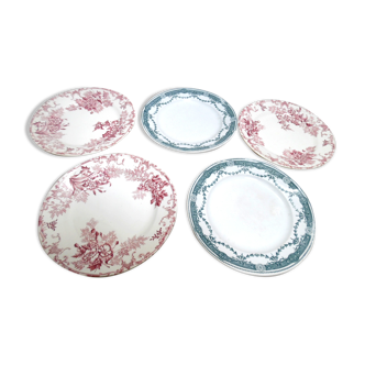5 assiettes en faïence terre de fer et moulin des loups