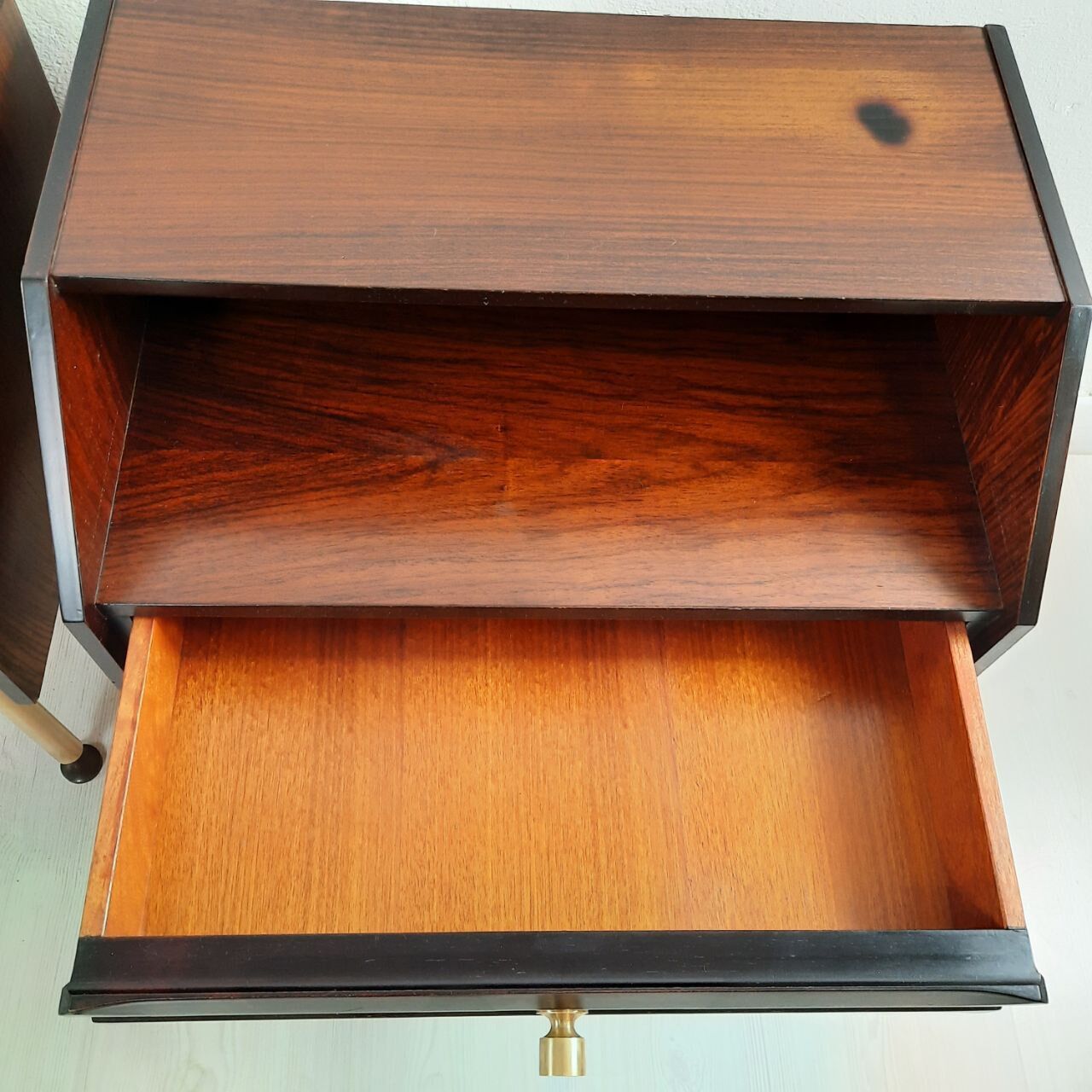 Dresser / chest of drawers and bedside tables - 1960s - faux leather brass