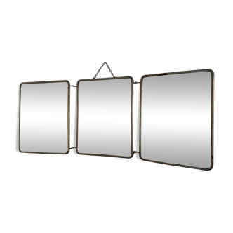 Vintage 1950s triptych barber dressing table mirror brick - 27 x 67 cm