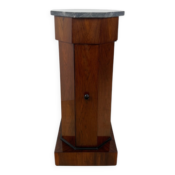 Biedermeier Drum Cabinet in Walnut Veneer & Marble, France, 1830s