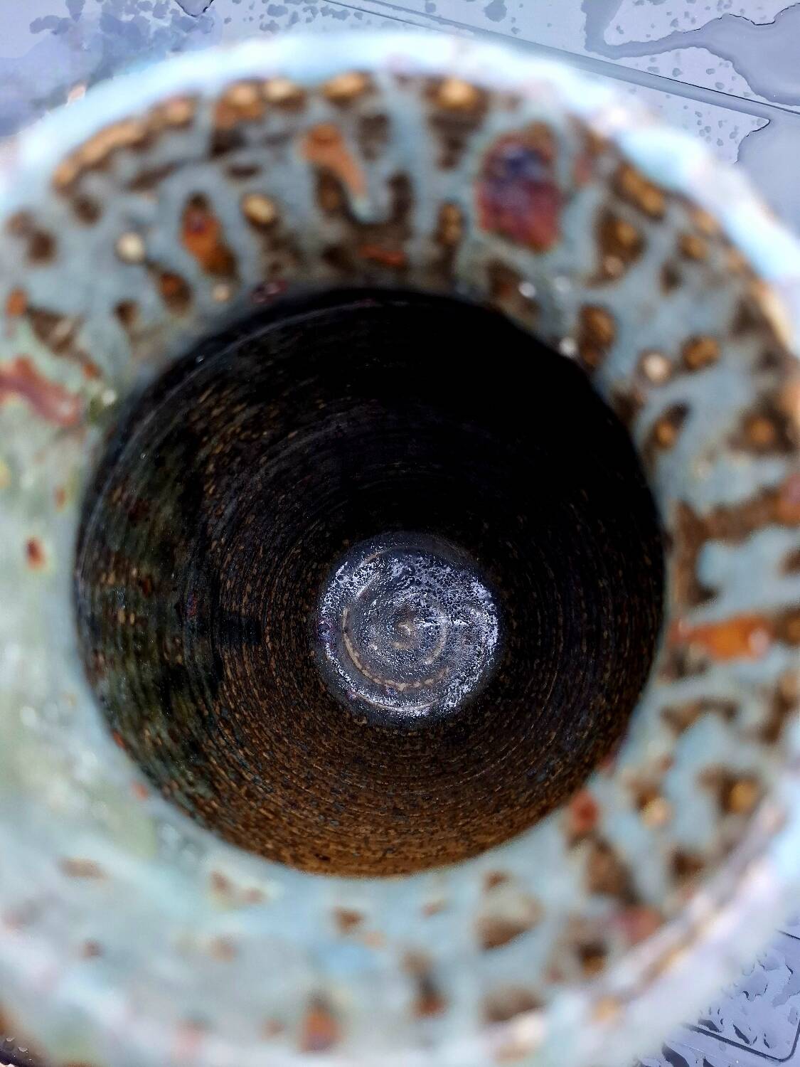 Large blue ceramic vase in baluster shape