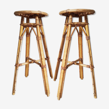 Lot of 2 top rattan bar stools