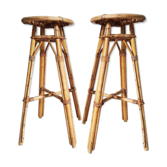 Lot de 2 tabourets haut de bar en rotin