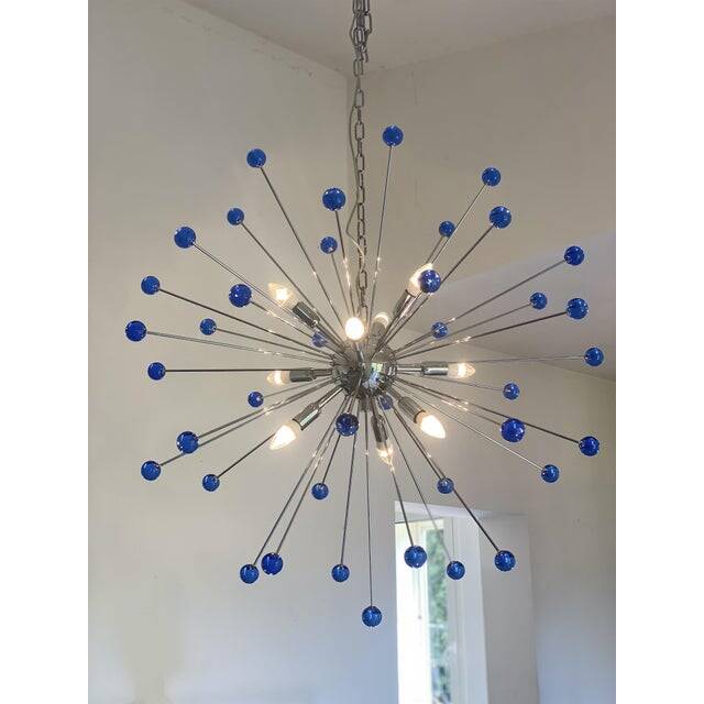 Contemporary blue “star” murano glass sputnik chandelier