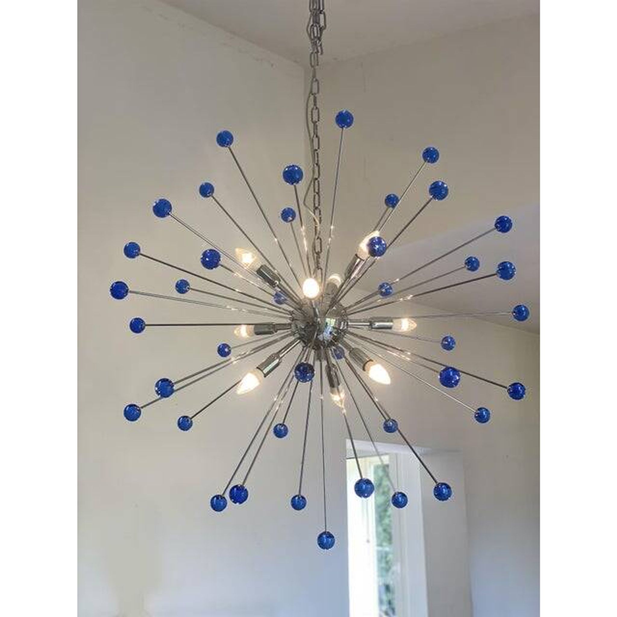 Contemporary blue “star” murano glass sputnik chandelier