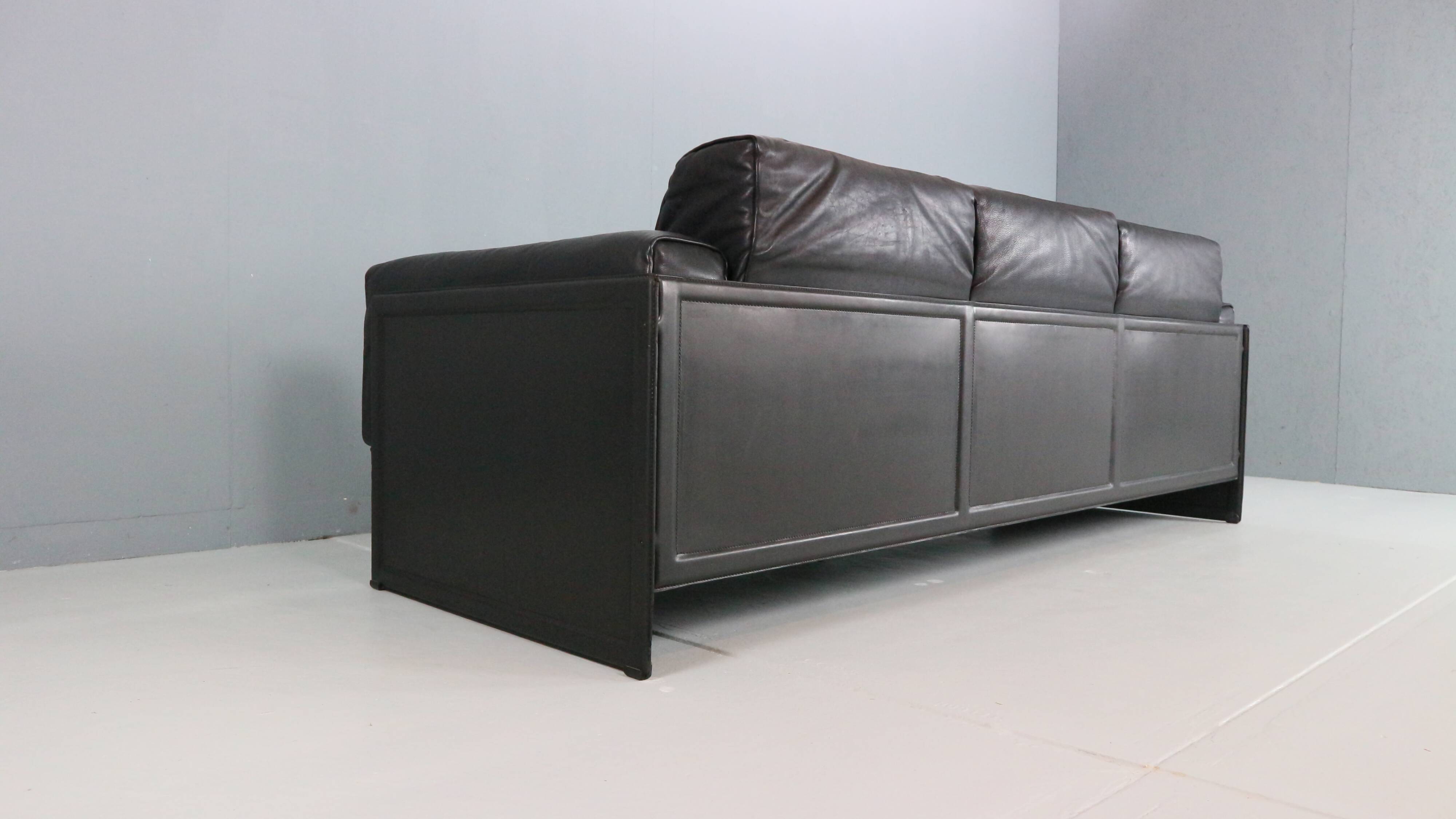 Tito Agnoli 3-Seater Korium Sofa for Matteo Grassi – Black Leather