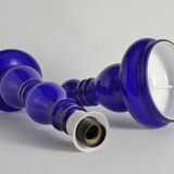 Baluster-shaped Cobalt Blue Glass Table Lamps, Rosdala Glassworks 1960, Set of 2