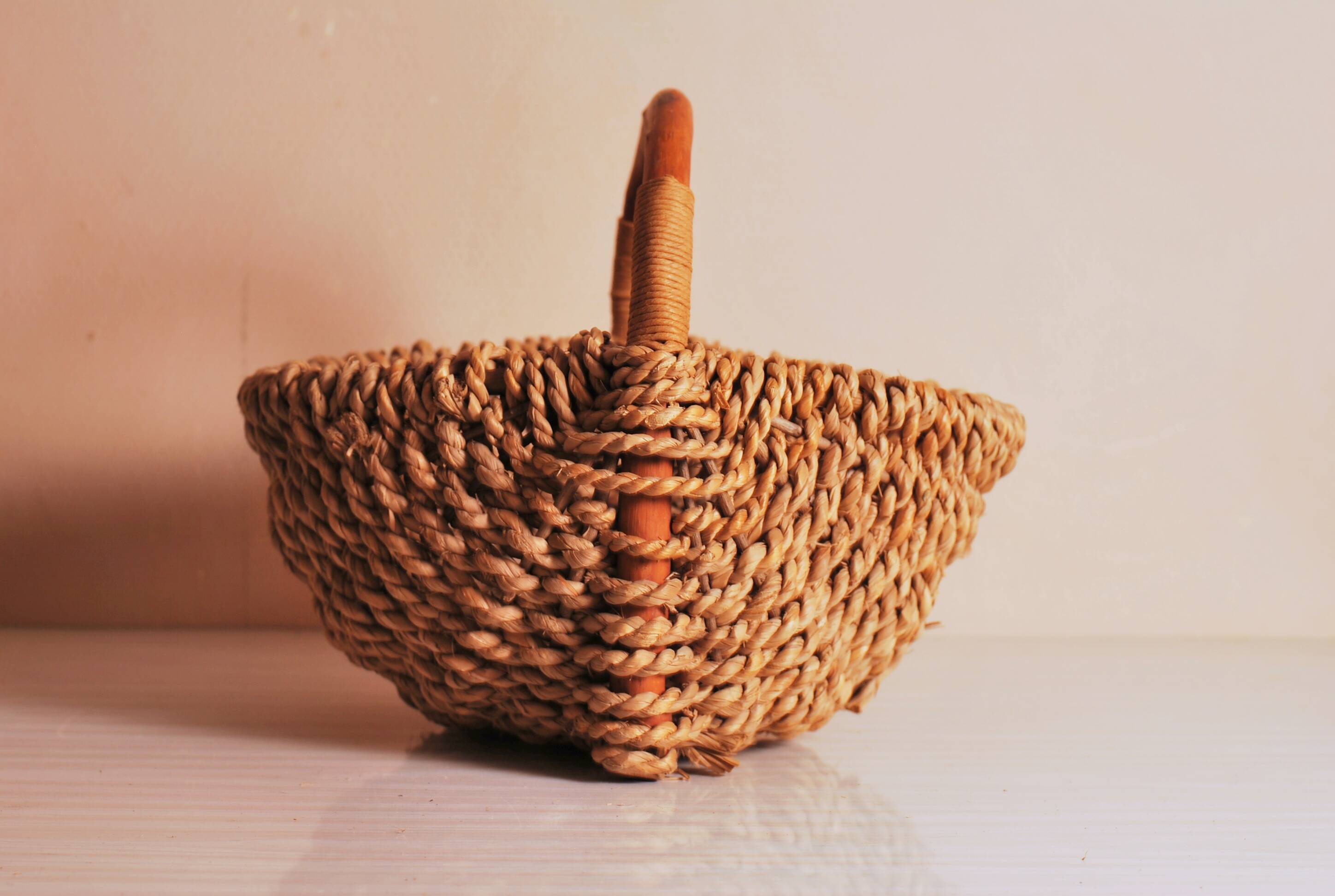 antique french handmade collection basket, woven basket