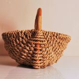 antique french handmade collection basket, woven basket