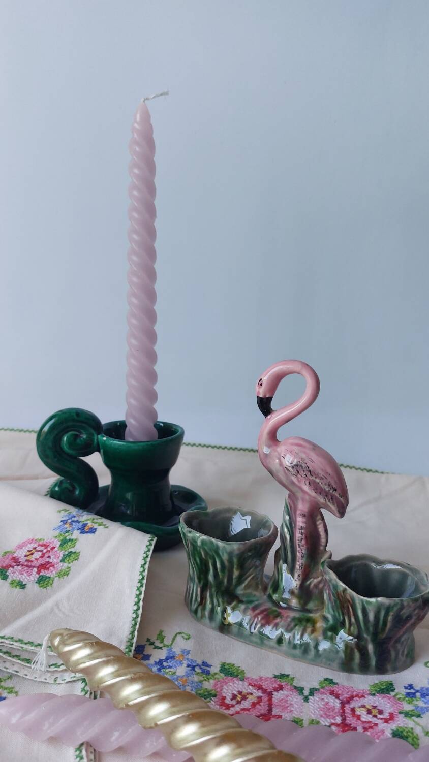 Green ceramic candlestick holder