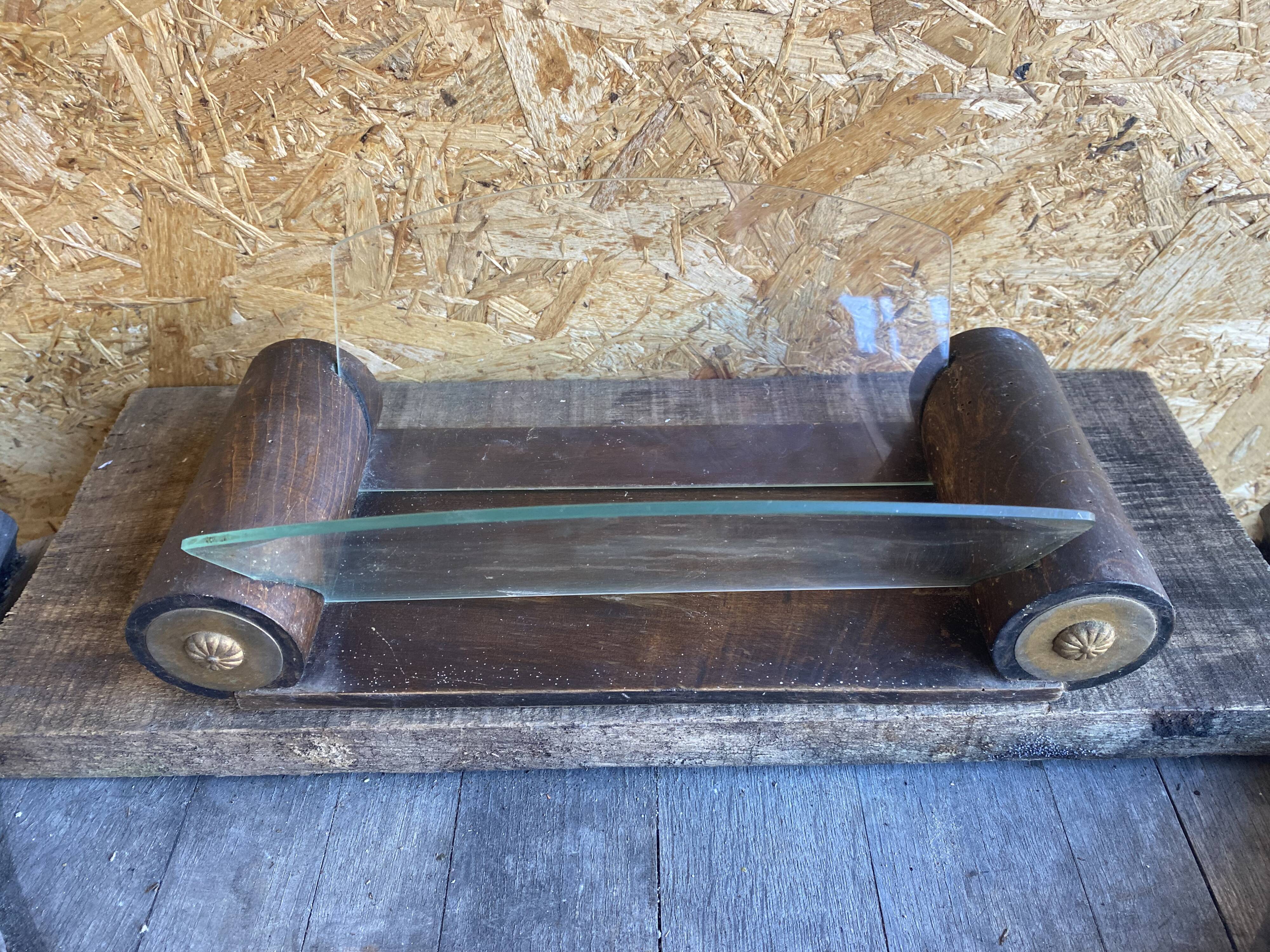 Aperitif Server Vintage Art Deco Wood + Brass + Glass Plates