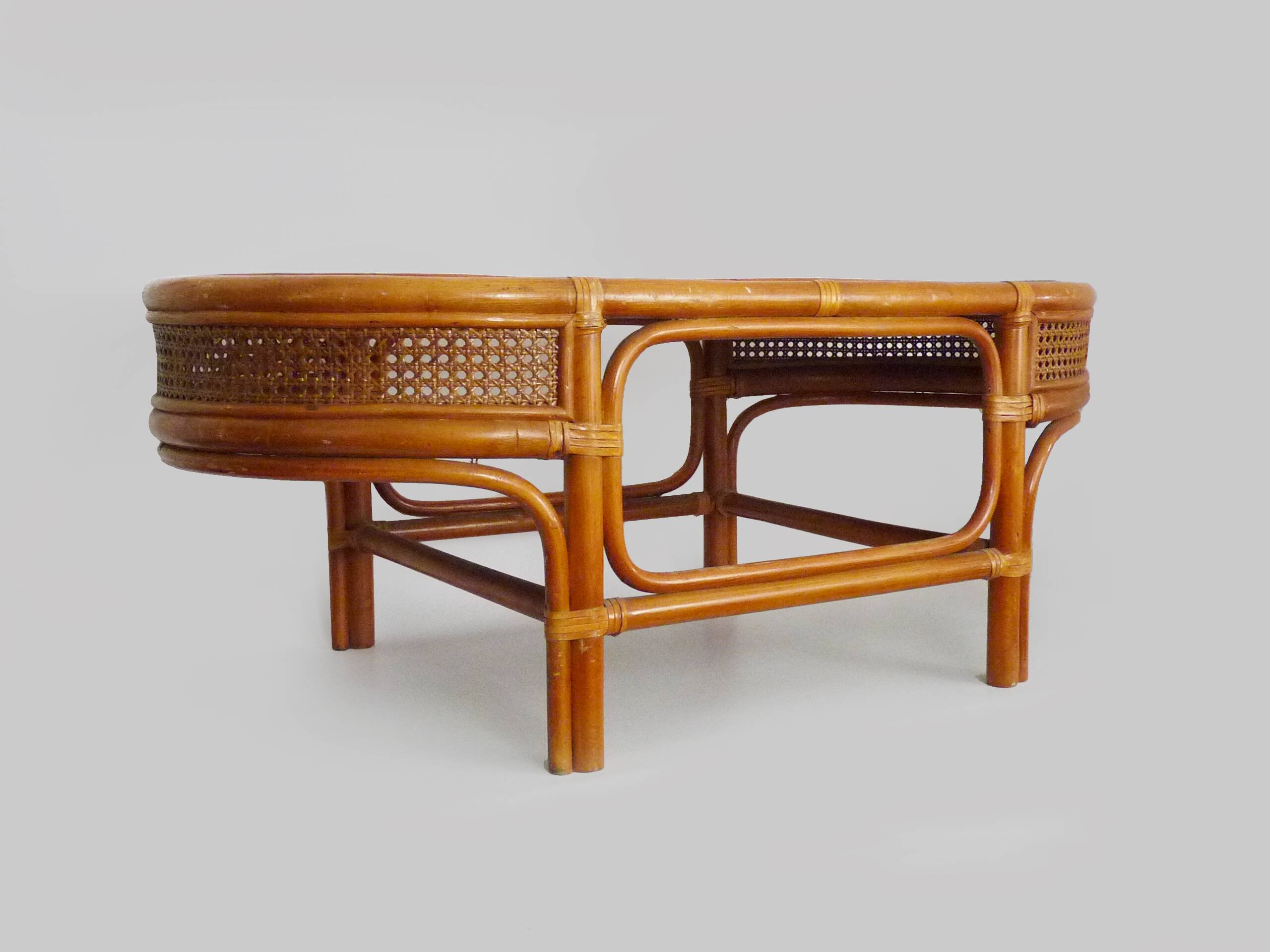 Vintage rattan and wicker coffee table, rattan end table, rattan coffee table.