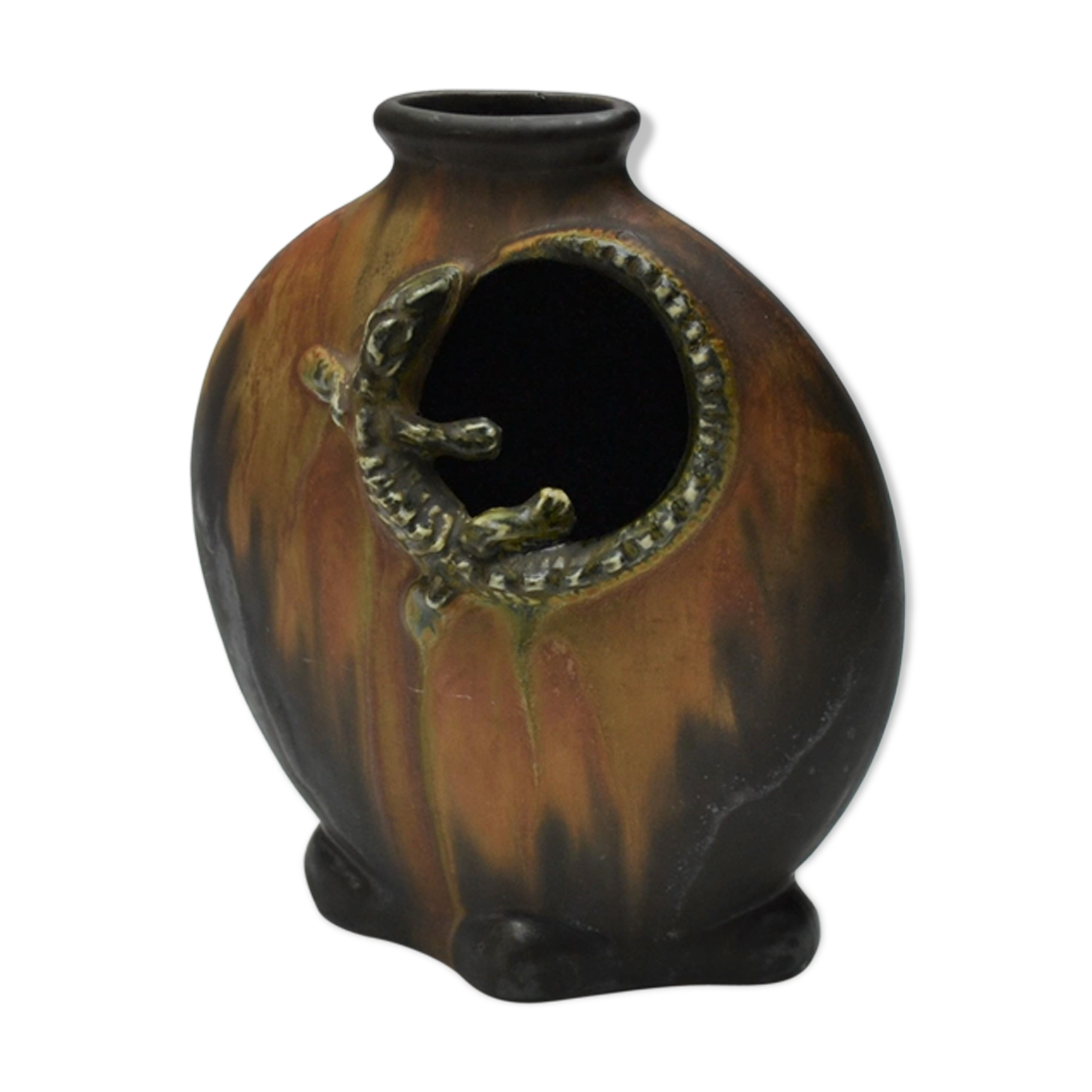 Gilbert Méténier's flamed sandstone newt bottlened vase