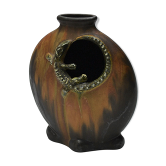 Vase gourde au triton en grès flammé de Gilbert Méténier